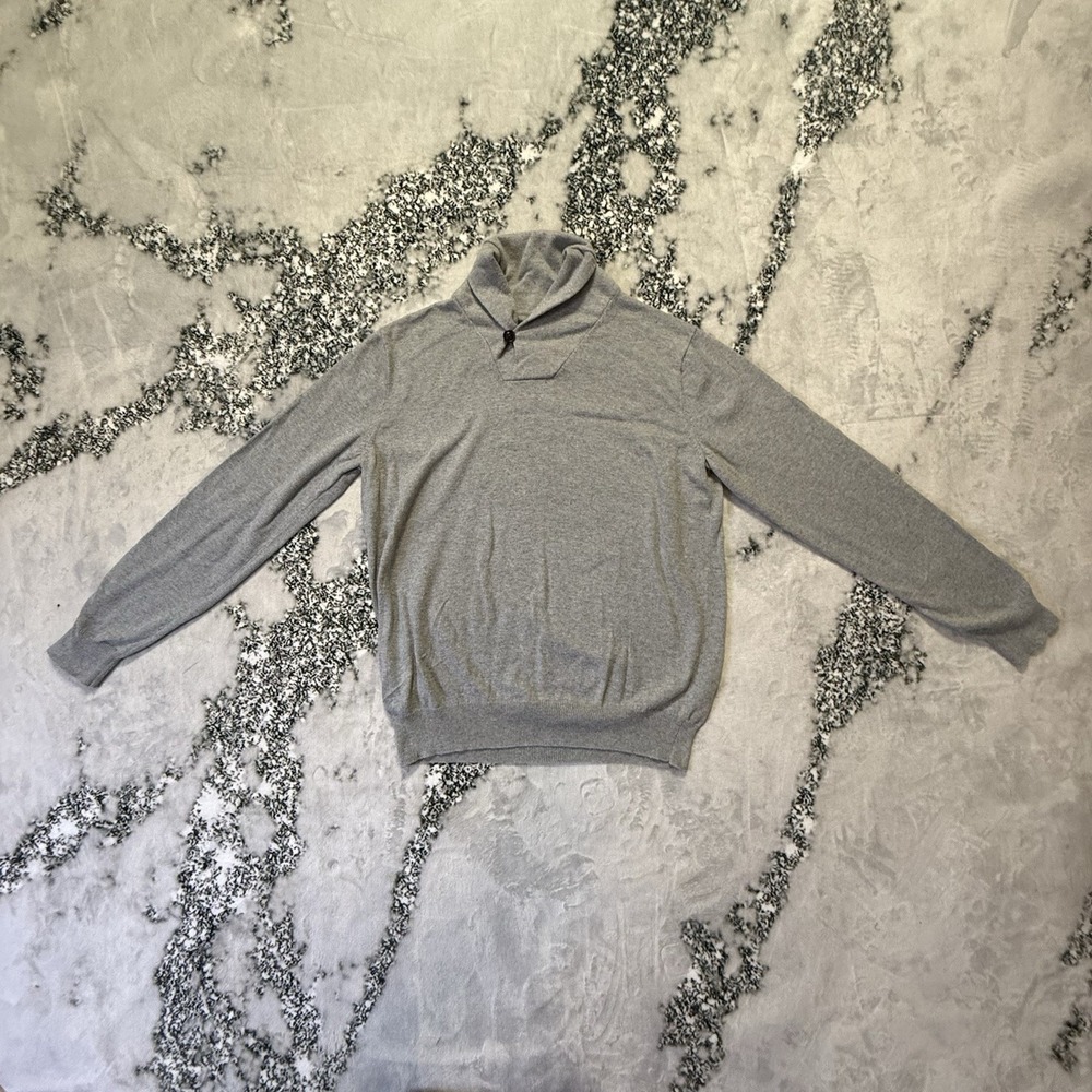 J Crew Sweater Mens Size M Gray Cotton Cashmere Shawl Collar Neck Long Sleeve